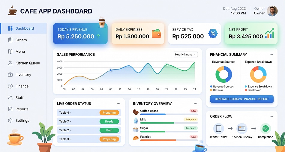 Aplikasi Cafe, Terintegrasi dengan Keuangan